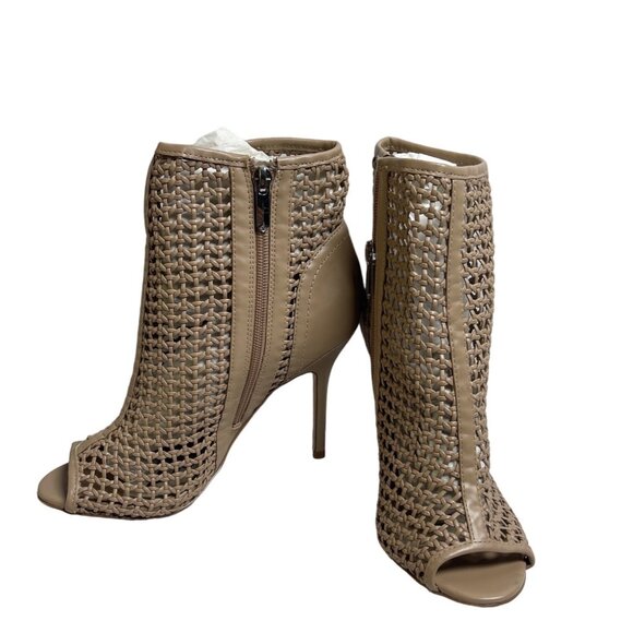 Sam Edelman Aubriana Peep-Toe Stiletto Heels Woven Side Zipper Closure Tan Sz. 8 - Picture 1 of 9